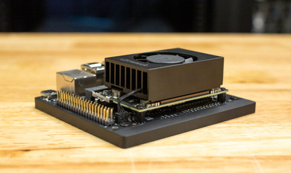 Jetson Orin Nano single-board computer with heatsink and fan