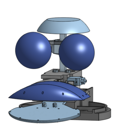 CAD render of the animatronic jaw and eye mechanism